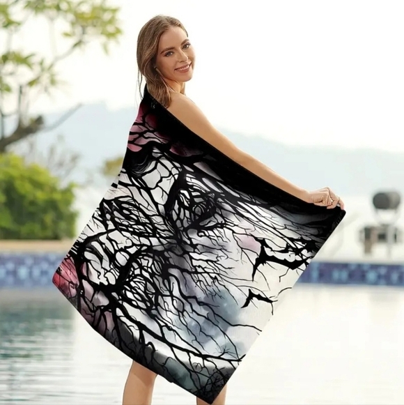 A Gothic Universe ✦ Skull Horror Towel ✦ Black Red Microfiber Ritual Beach 59" - Picture 4 of 6